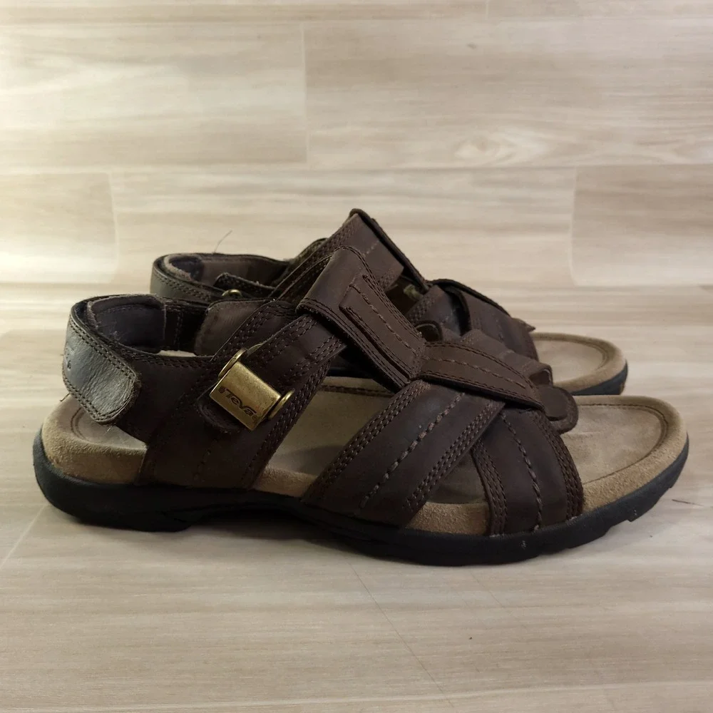 Teva Leather Fisherman Sandals Mens 11 Brown Waterproof ShocPad Strappy Hiking